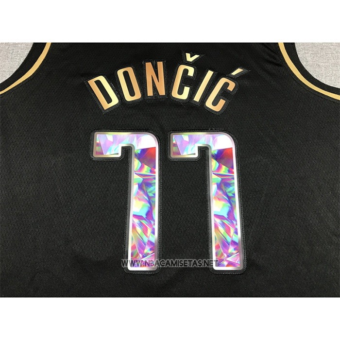 Camiseta Golden Edition Dallas Mavericks Luka Doncic NO 77 2021-22 Negro